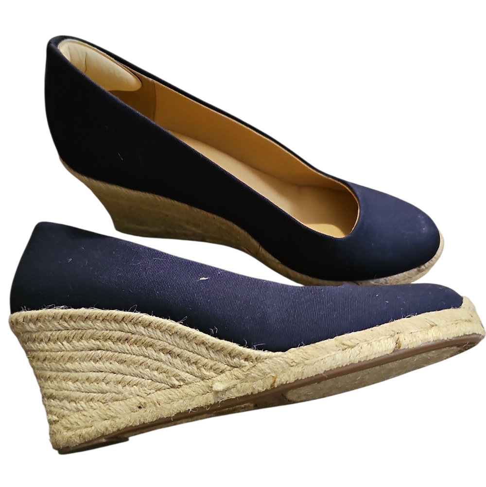 J. Crew Seville Navy Blue Canvas espadrille wedges Sz 9 - Picture 4 of 6